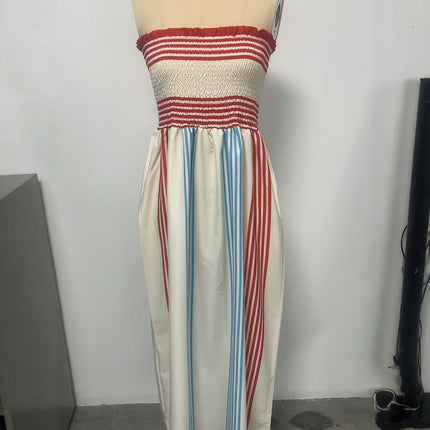Womens Striped Strapless Dress