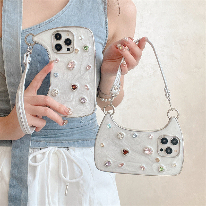 Sparkling Diamond Electroplating Phone Case with Hand Strap