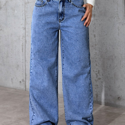 Womens High Waist Straight Leg Denim Pants