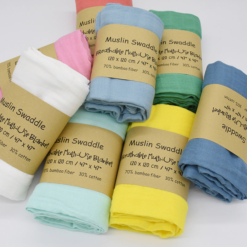 Bamboo Cotton Solid Color Double-layer Gauze Newborn Bath Towel Gro-bag Summer Thin