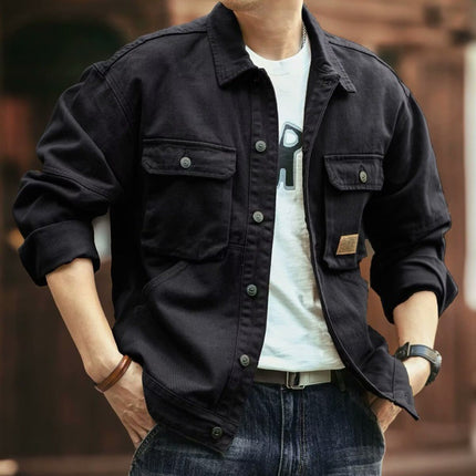 Men's vintage washed denim button-down jacket