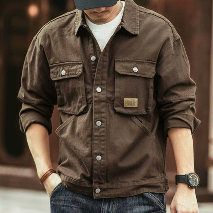 Men's vintage washed denim button-down jacket