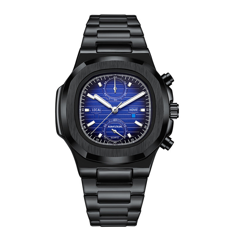 Multifunctional Mens Quartz Watch with Stainless Steel Strap