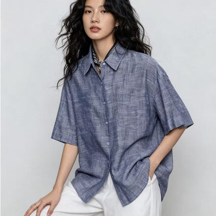 Short-Sleeve Linen Loose Shirt for Women