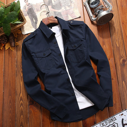 Military Style Long Sleeve Cotton Shirt