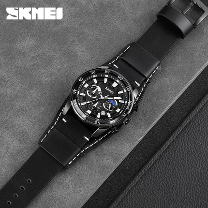 Mens Calendar Leather Strap Watch
