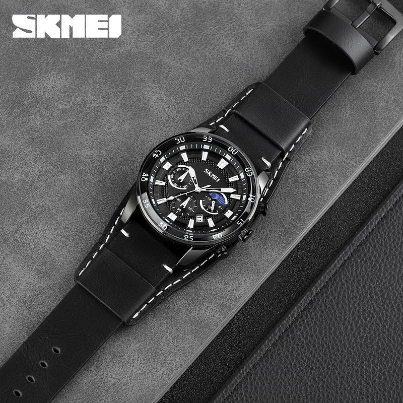 Mens Calendar Leather Strap Watch