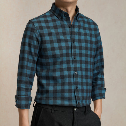 Pure Cotton Brushed Plaid Shirt for Men