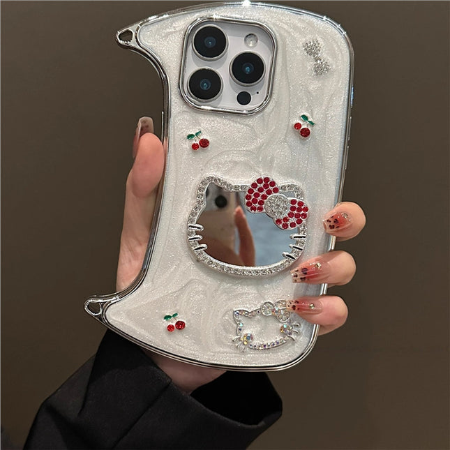 Mirror Cherry Cat Design Silicone Phone Case for iPhone