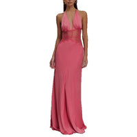 Seamless Halter Deep V-Slit Silk-Smooth Satin Maxi Dress