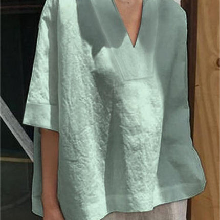 Womens V-neck Cotton Linen Shirt
