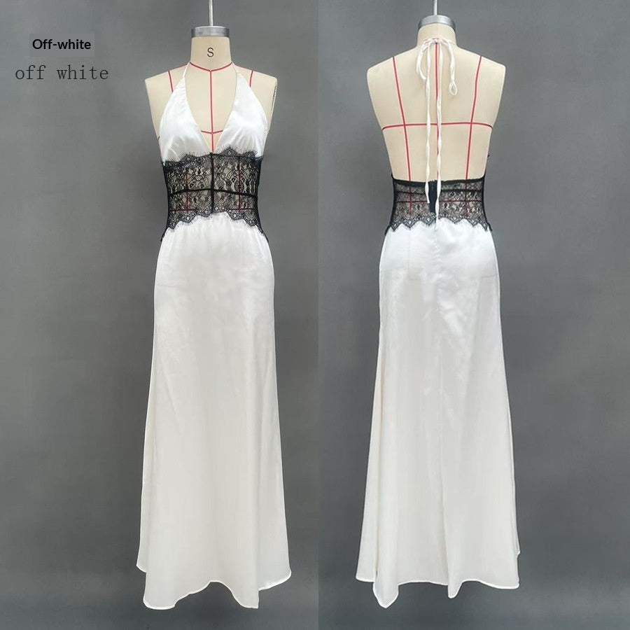 Seamless Halter Deep V-Slit Silk-Smooth Satin Maxi Dress