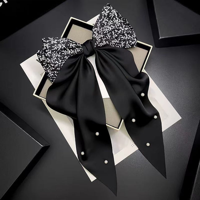 Retro Floral Pearl Bow Hair Clip