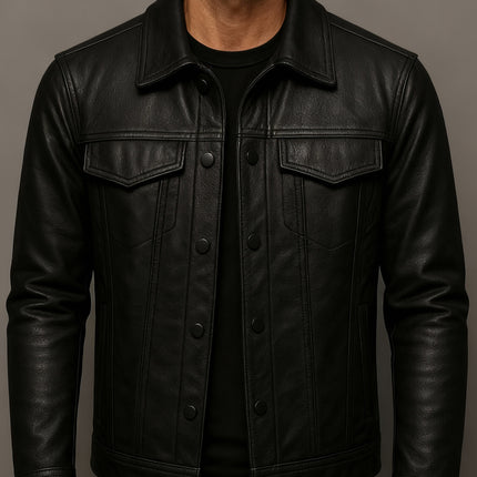 Men PU Leather Motorcycle Jacket Lapel Slim Fit Pilot Coat