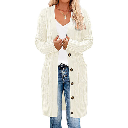 Women's Knitted Long Cable Cardigan Sweater