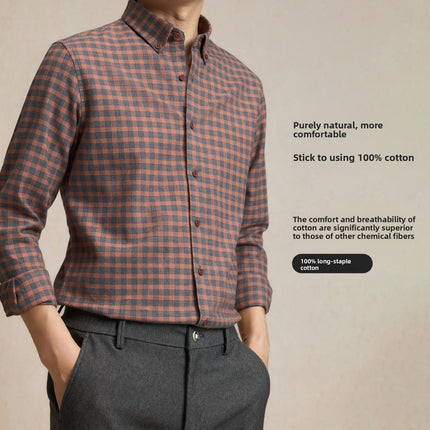 Pure Cotton Brushed Plaid Shirt for Men