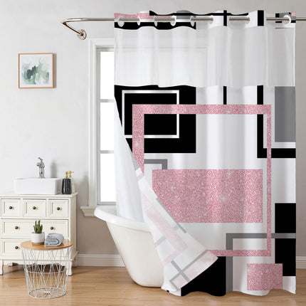 Geometric Digital Print Shower Curtain Set with Removable Liner