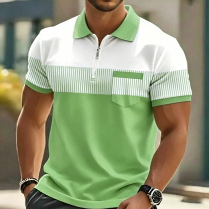 Men's 3D Digital Print Polo Shirt Short Sleeve Striped Turn Down Collar