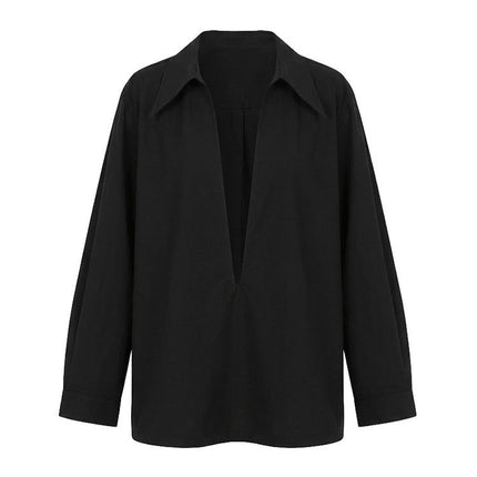 Womens Loose V-Neck Long-Sleeve Shirt