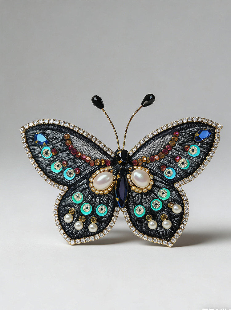 Embroidered Butterfly Rhinestone Hair Clip