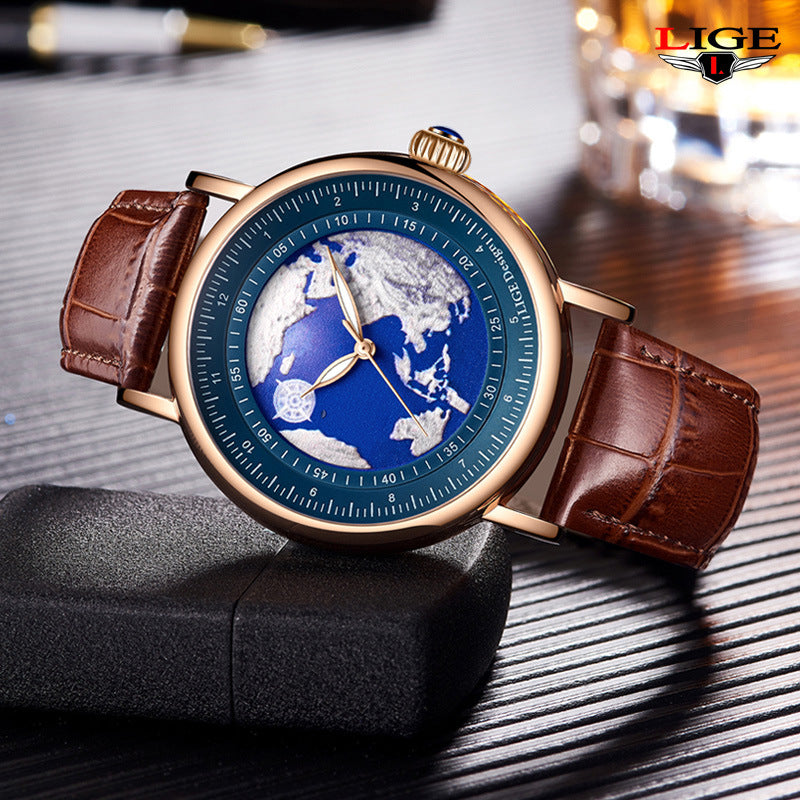 Mens Leather Strap Calendar Watch
