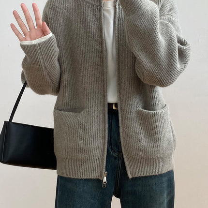 Retro Double Zipper Knitted Cardigan