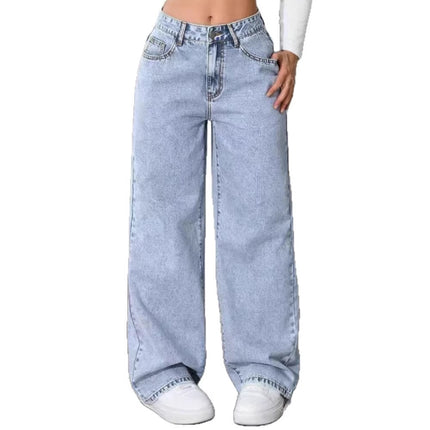 Womens High Waist Straight Leg Denim Pants