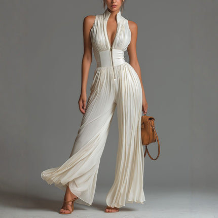 Womens Fashion Pleated Halter Neck Jumpsuit