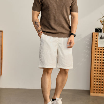 Summer Cooling Knitted Ribbed Texture Polo Shirt for Men with One Button Turn-down Collar