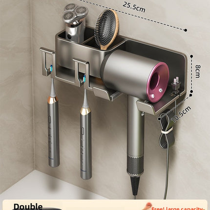 Bathroom Wall Mount Toothbrush and Hair Dryer Holder