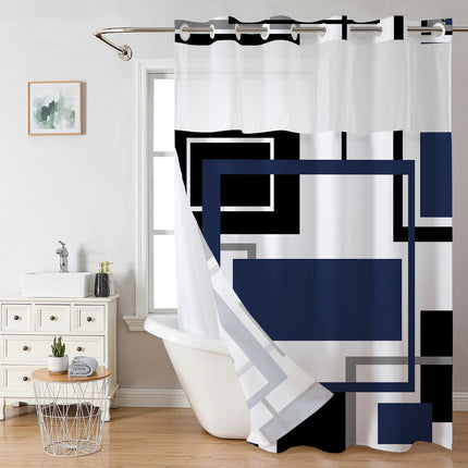 Geometric Digital Print Shower Curtain Set with Removable Liner
