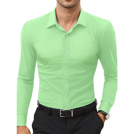 Four-Way Stretch White Button-Down Men's Plus-Size Shirt