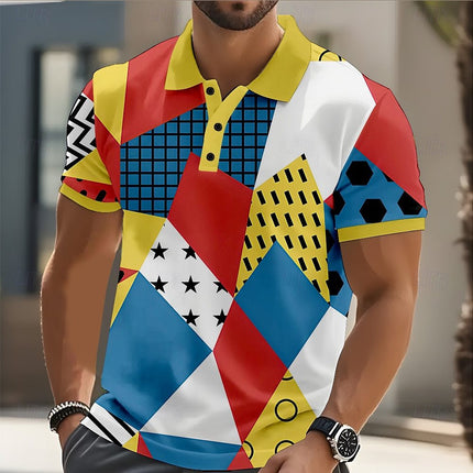 Geometric Print Mens Short Sleeve Polo Shirt