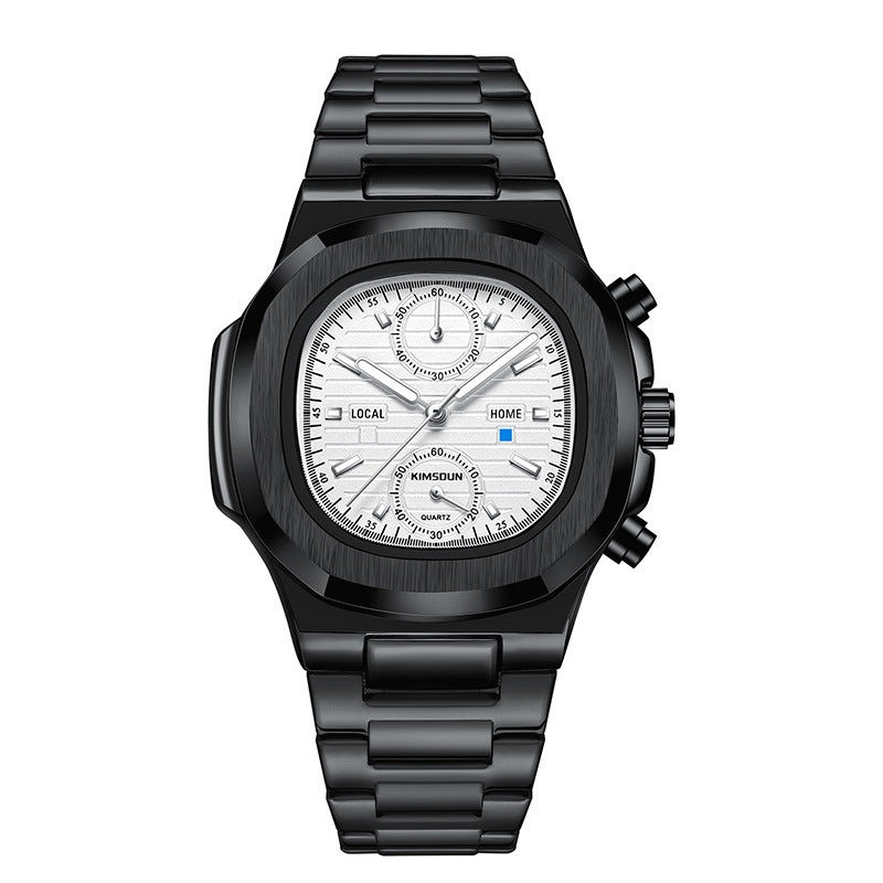 Multifunctional Mens Quartz Watch with Stainless Steel Strap