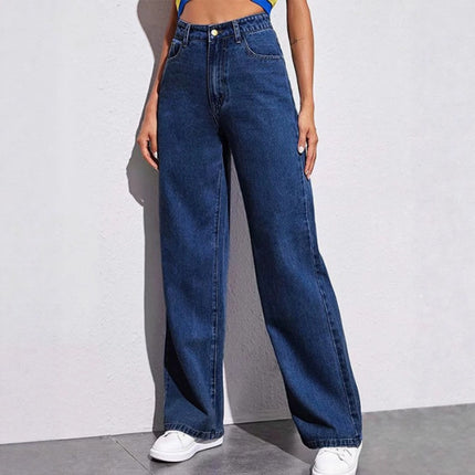 Womens High Waist Straight Leg Denim Pants