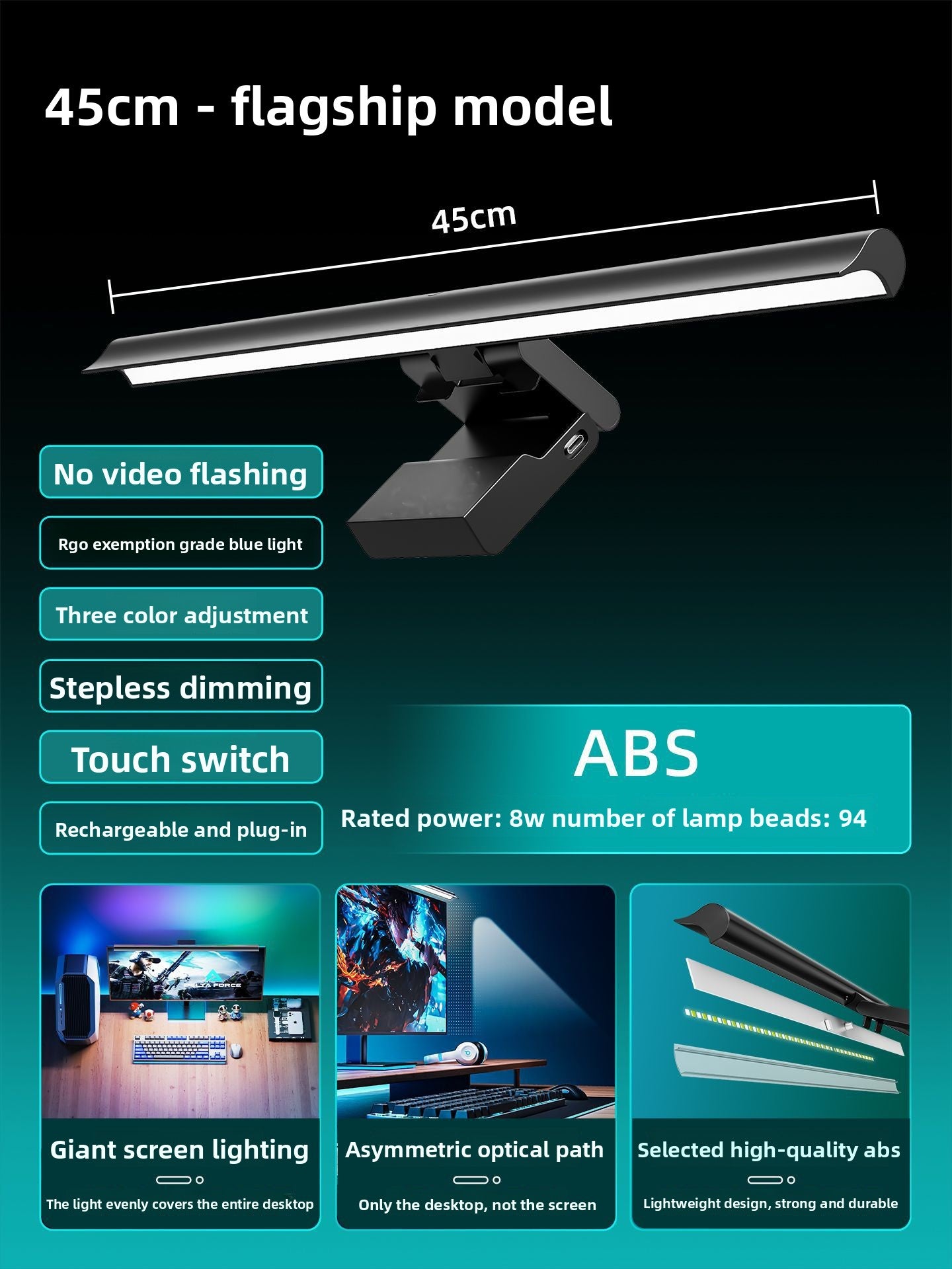 Adjustable Monitor Mounted LED Desk Lamp with Eye Protection
