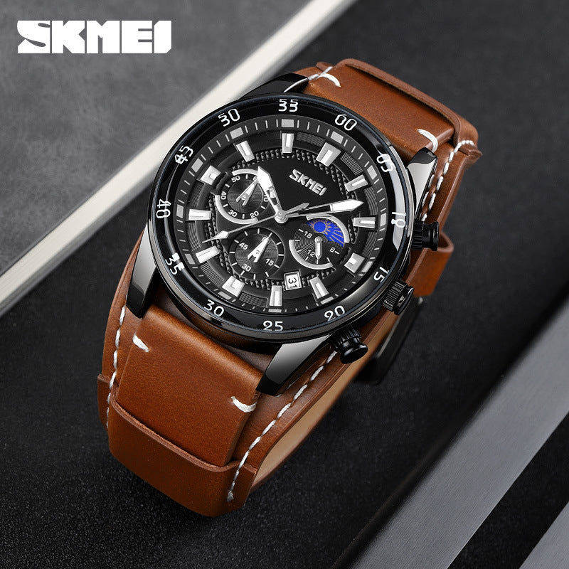 Mens Calendar Leather Strap Watch