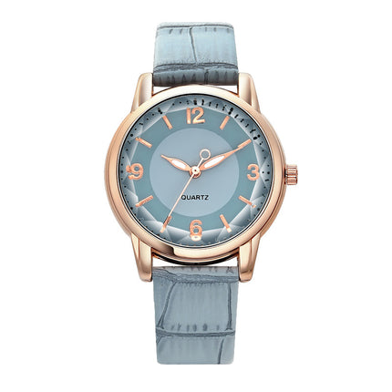 Two Tone Dial Women Quartz Watch Leather Strap