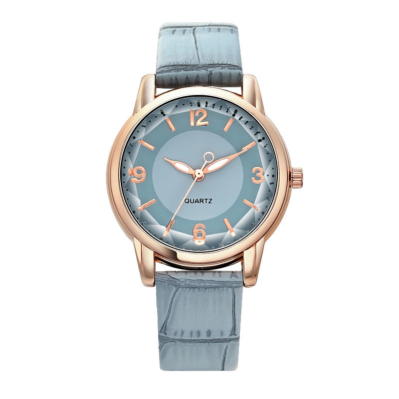 Two Tone Dial Women Quartz Watch Leather Strap