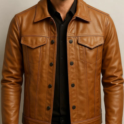 Men PU Leather Motorcycle Jacket Lapel Slim Fit Pilot Coat