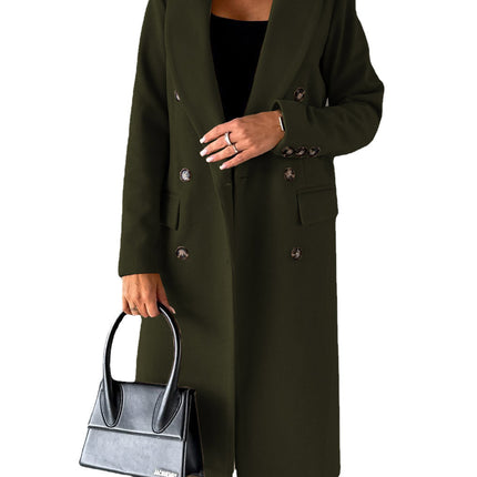 Womens Double-Breasted Wool Blend Coat with Pockets