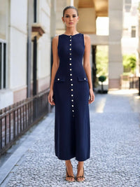 Womens Solid-Color Slimming Sleeveless Dress