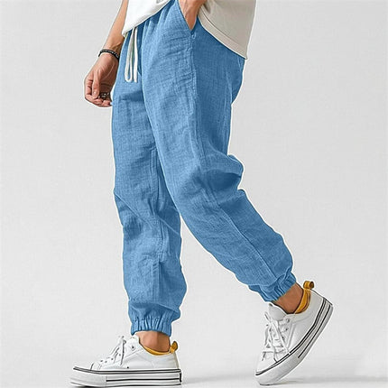 Men's cotton and linen casual plain color comfortable and breathable ankle-length pants
