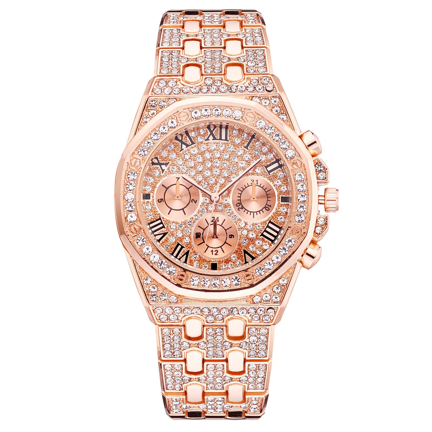 Diamond Imitation Three-Eye Quartz Watch