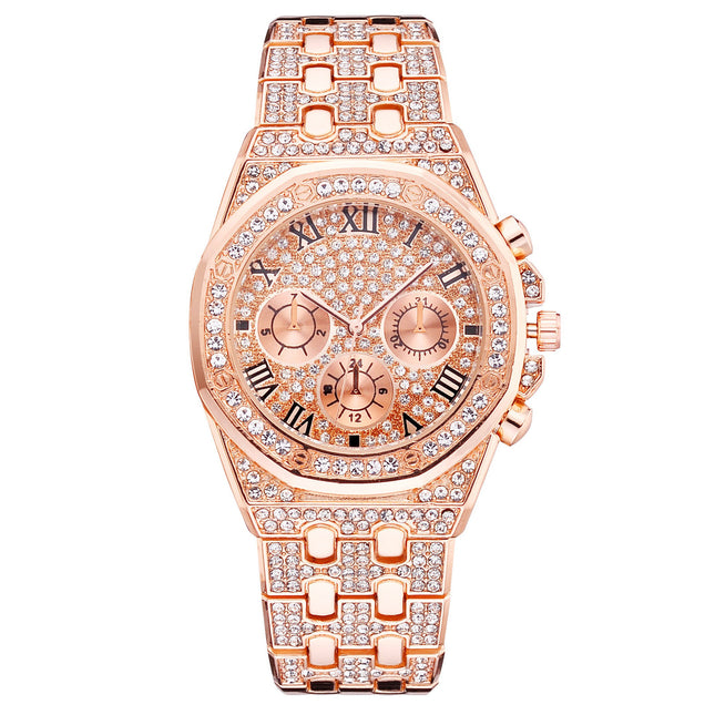 Diamond Imitation Three-Eye Quartz Watch