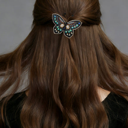 Embroidered Butterfly Rhinestone Hair Clip