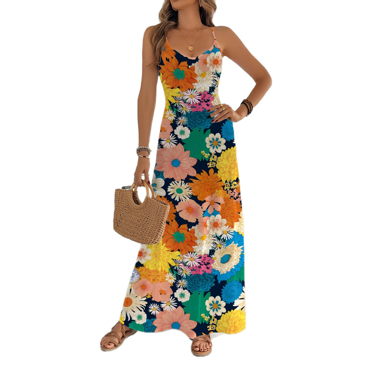 Womens Fashion Long Floral Slip Dress
