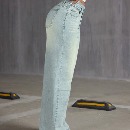 Vintage Double-Breasted Denim Pants for Women