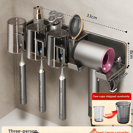 Bathroom Wall Mount Toothbrush and Hair Dryer Holder