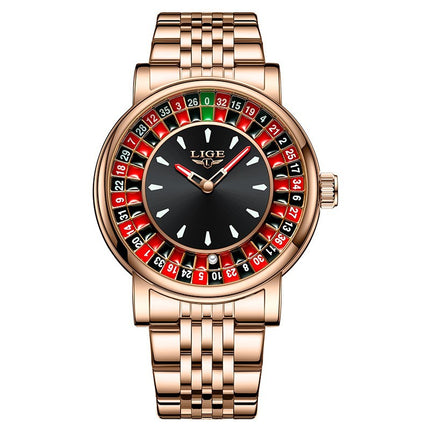Mens Roulette Luminous Waterproof Quartz Watch